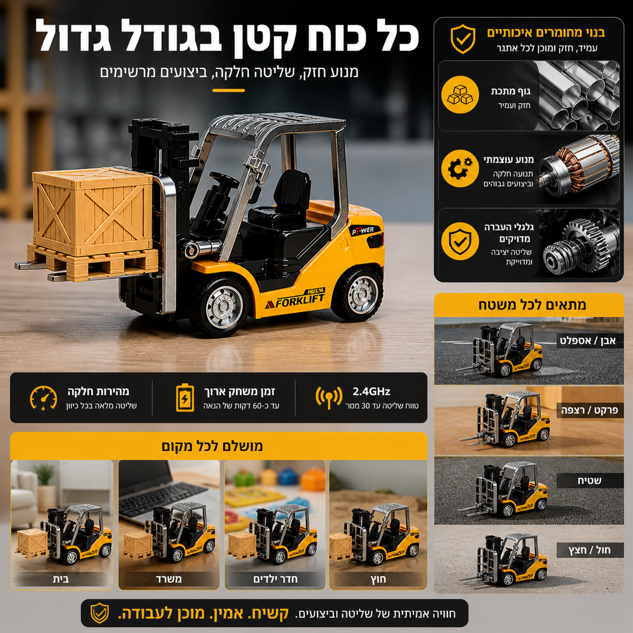משאית מלגזה מיני נשלטת מרחוק, דגם מכונית צעצוע מלגזה מסגסוגת נשלטת מרחוק ליום הולדת