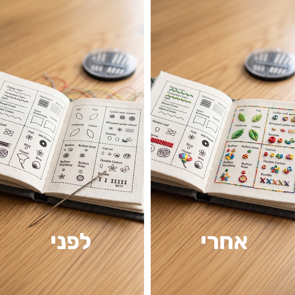 מדריך רקמה ביד למתחילים, ספר תפרים ועבודות מחט | ערכת תרגול DIY לחובבי יצירה וסריגה